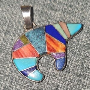 Alvin Thompson New Multicolor Turquoise Native American Bear Pendant